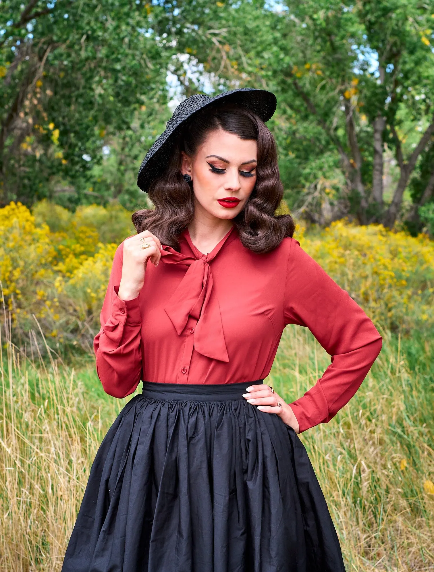 Helen Retro Blouse in Cognac - 3X only sold by Retrolicious