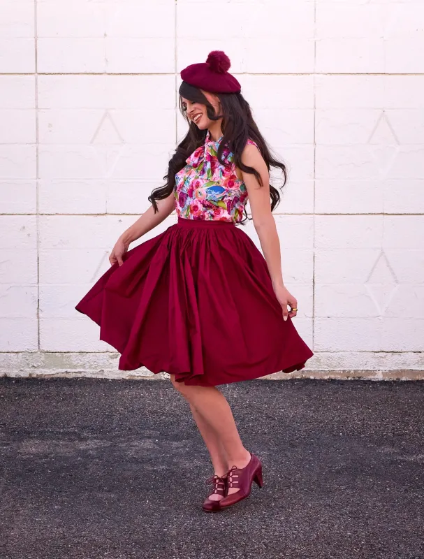 Peggy Swing Skirt in Burgundy sold by Retrolicious