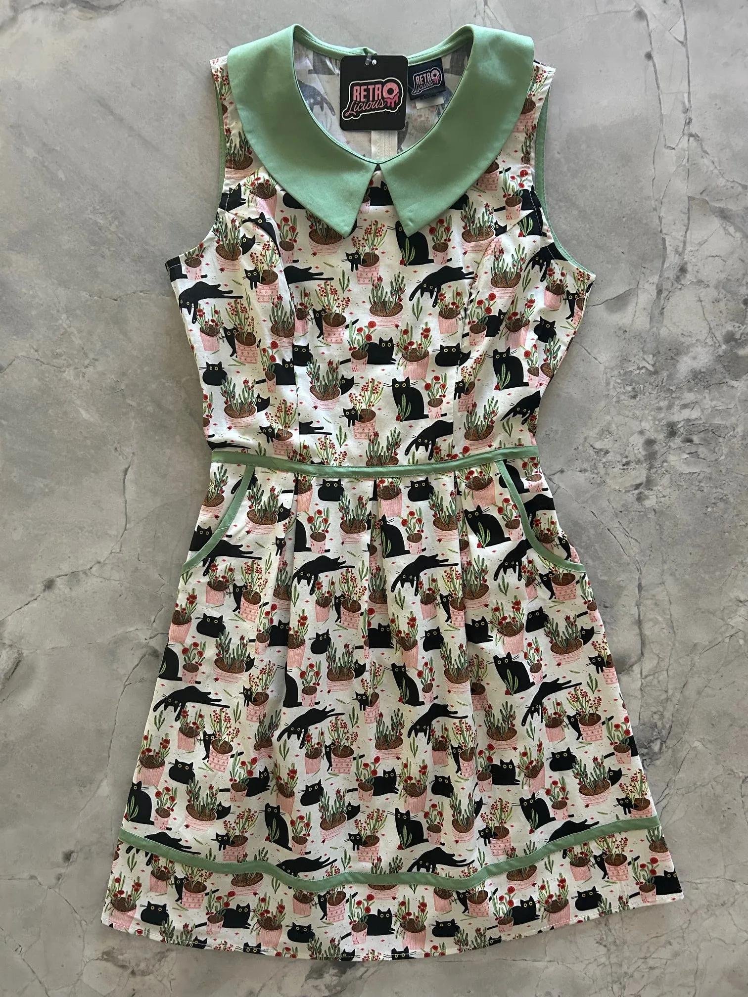 Cats & Plants Collared Dress - 3X only, 1 left! sold by Retrolicious