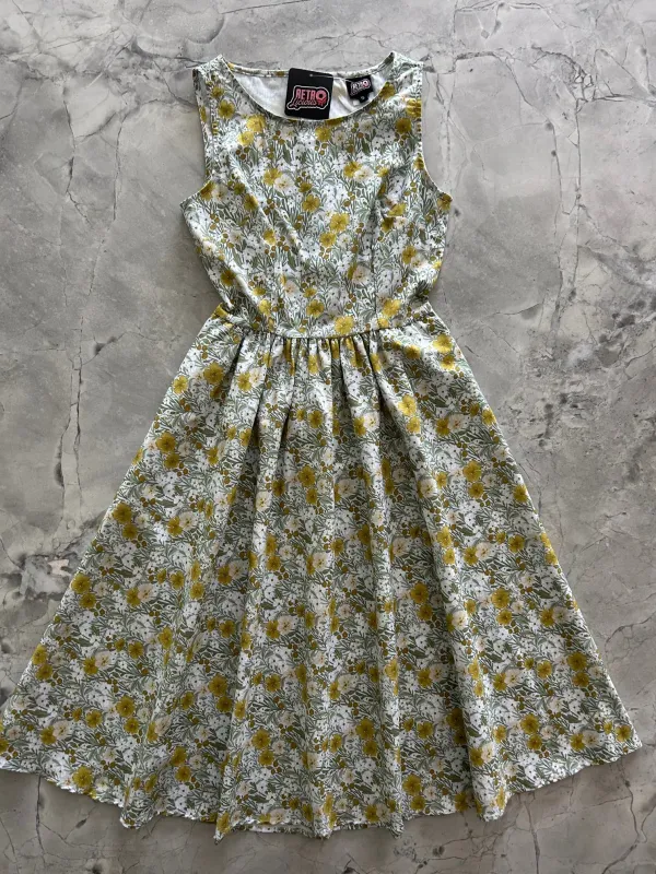 Mustard Floral Midi Dress sold by Retrolicious