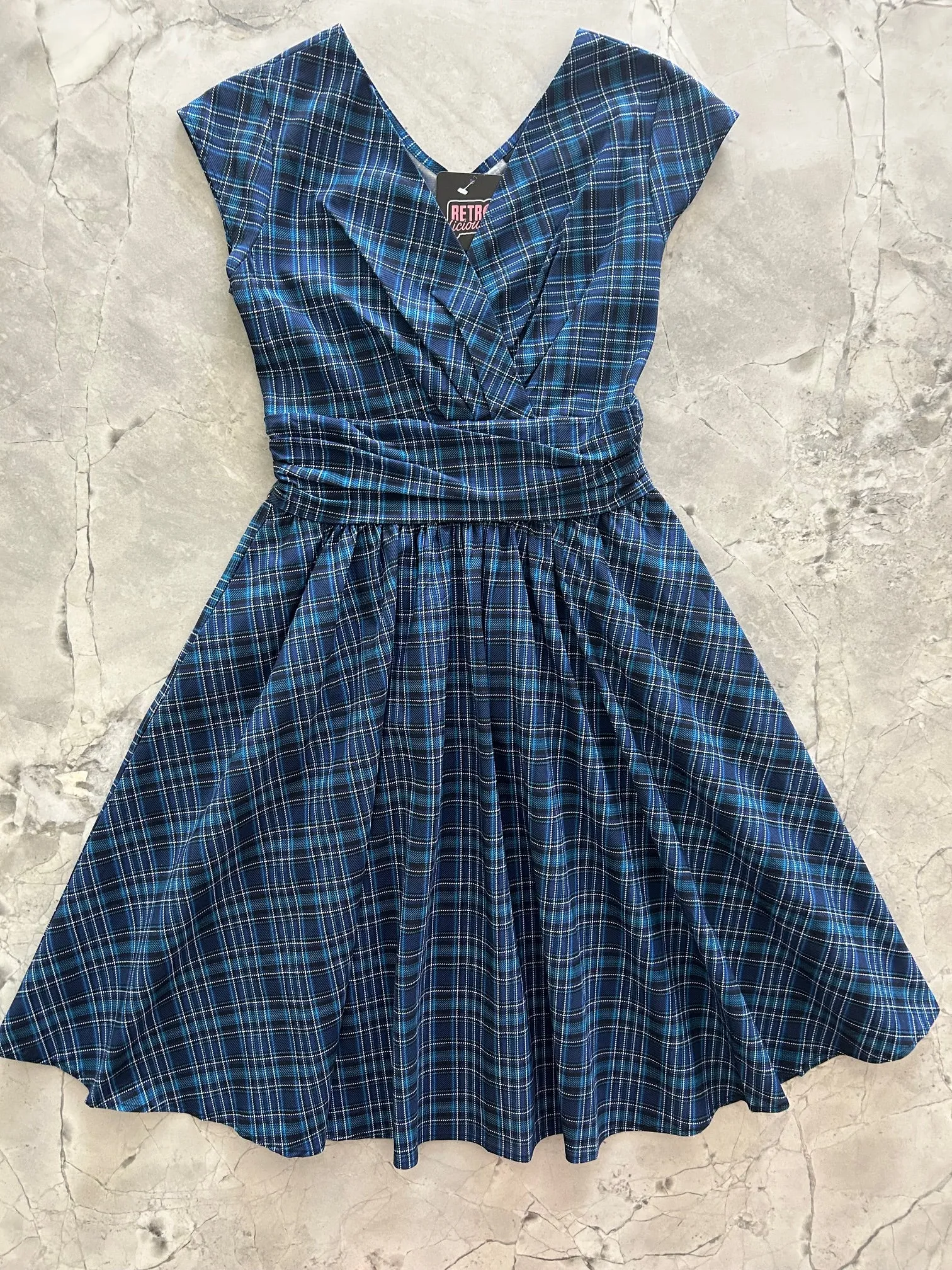 Blue Plaid Greta Dress sold by Retrolicious
