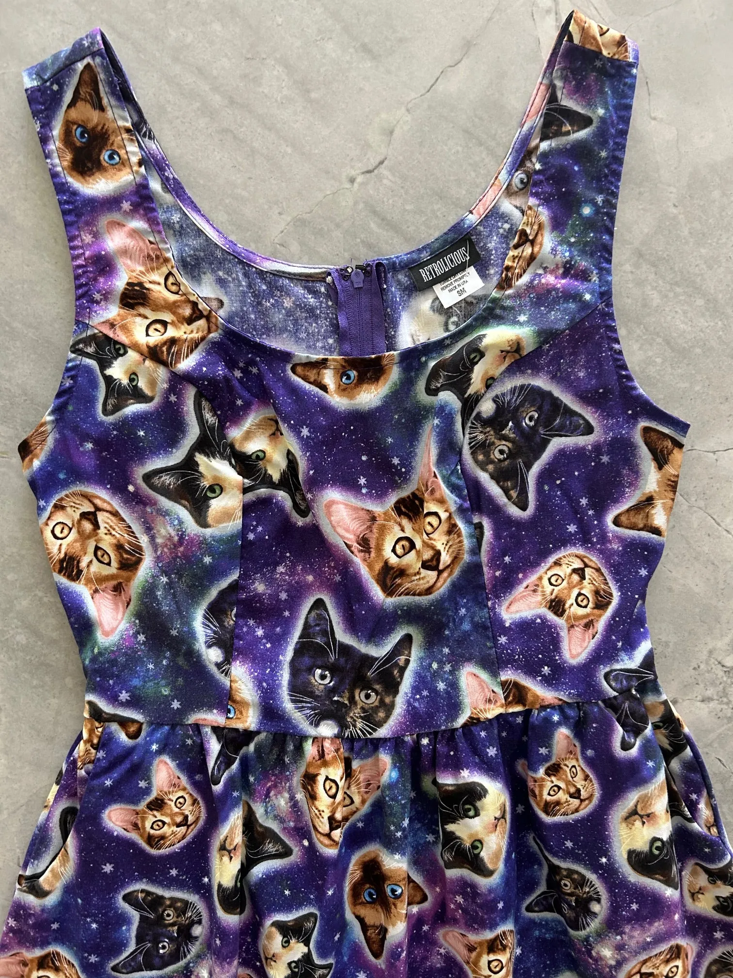 Galaxy Cats Shorter Length Fit & Flare Dress - Small Only sold by Retrolicious product image thumbnail 2