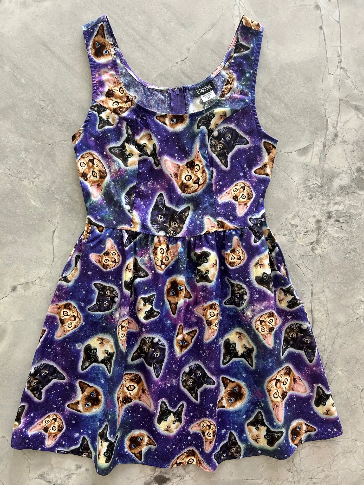 Galaxy Cats Shorter Length Fit & Flare Dress - Small Only sold by Retrolicious