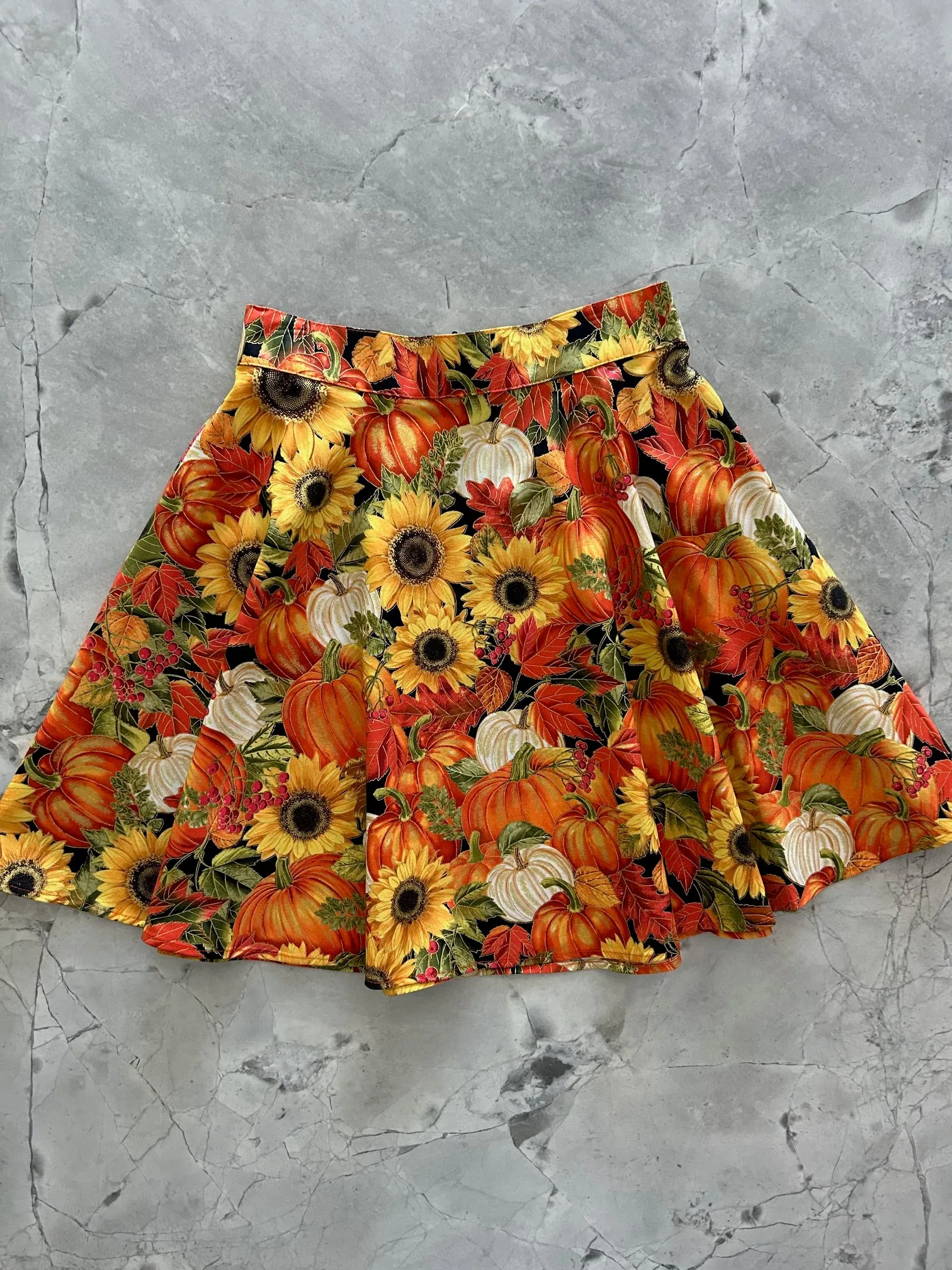 Sunflower & Pumpkin Skater Skirt sold by Retrolicious