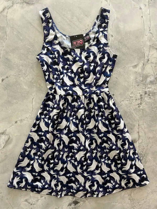 Flying Ghosts Shorter Length Fit & Flare Dress sold by Retrolicious