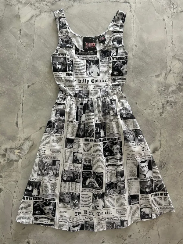 Newspaper Cats Fit & Flare Dress sold by Retrolicious