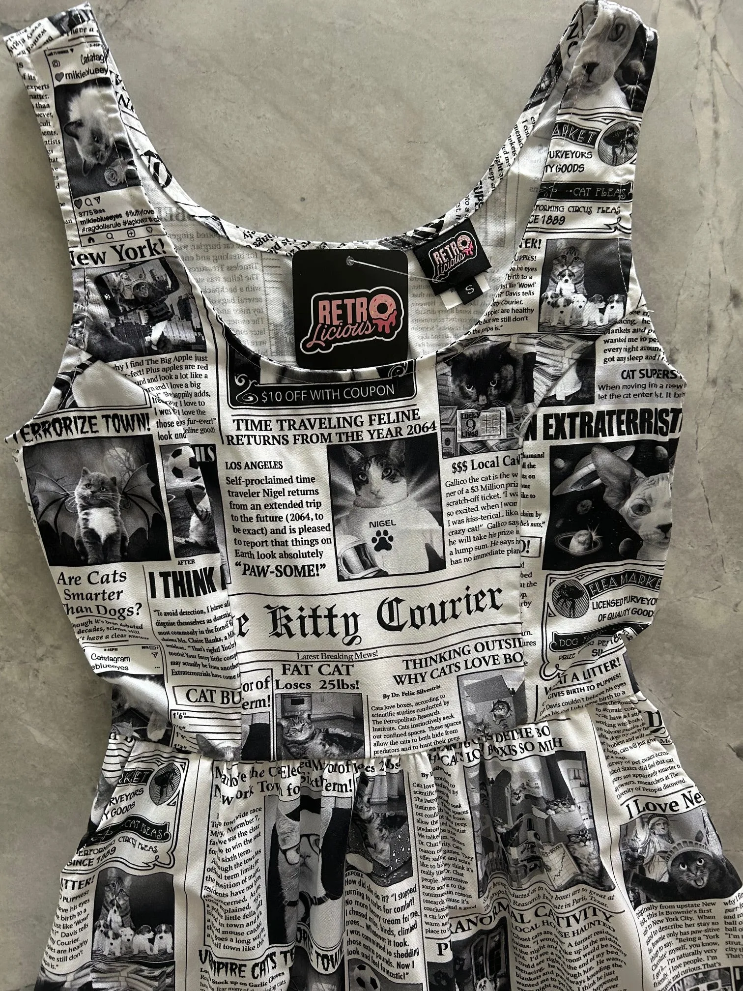 Newspaper Cats Fit & Flare Dress sold by Retrolicious product image thumbnail 3