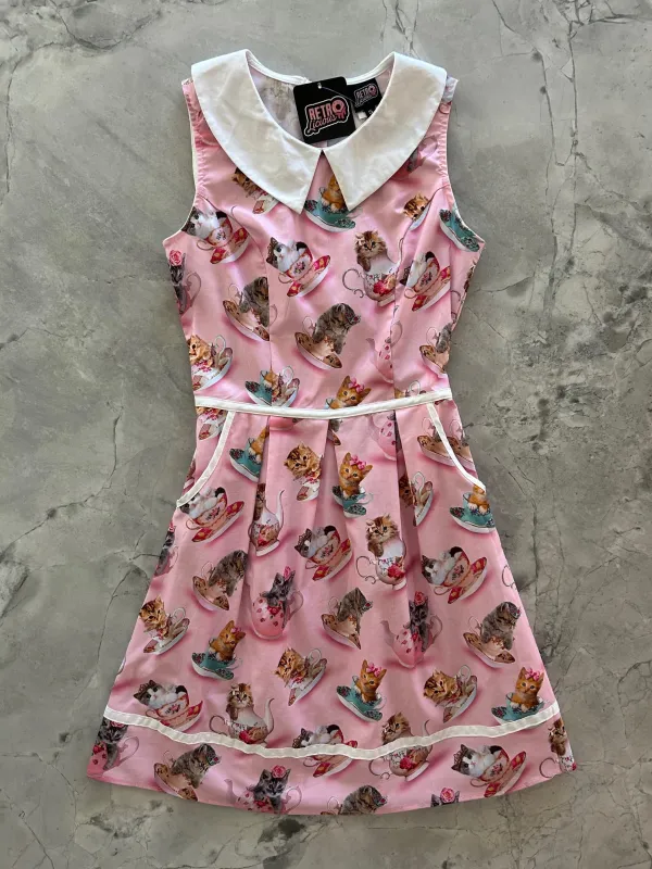Cats & Teacups Collared Dress sold by Retrolicious