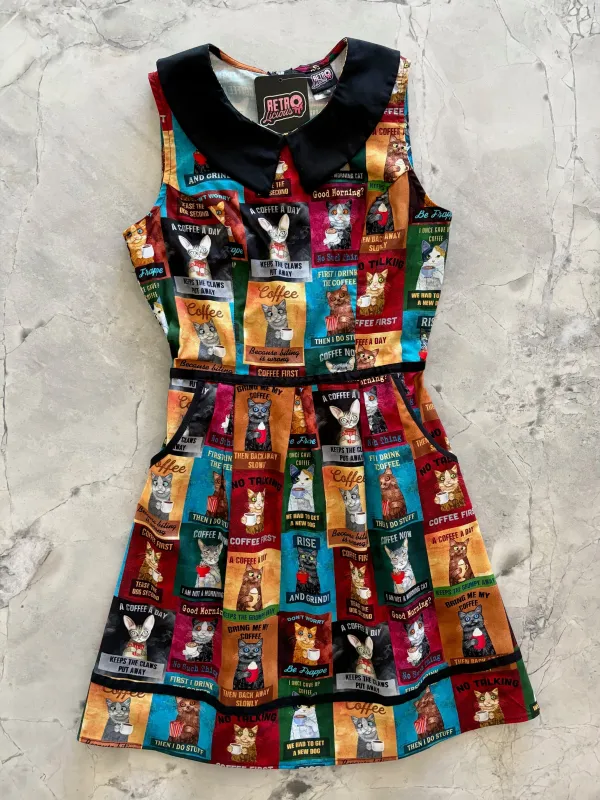Cats & Coffee Collared Dress sold by Retrolicious