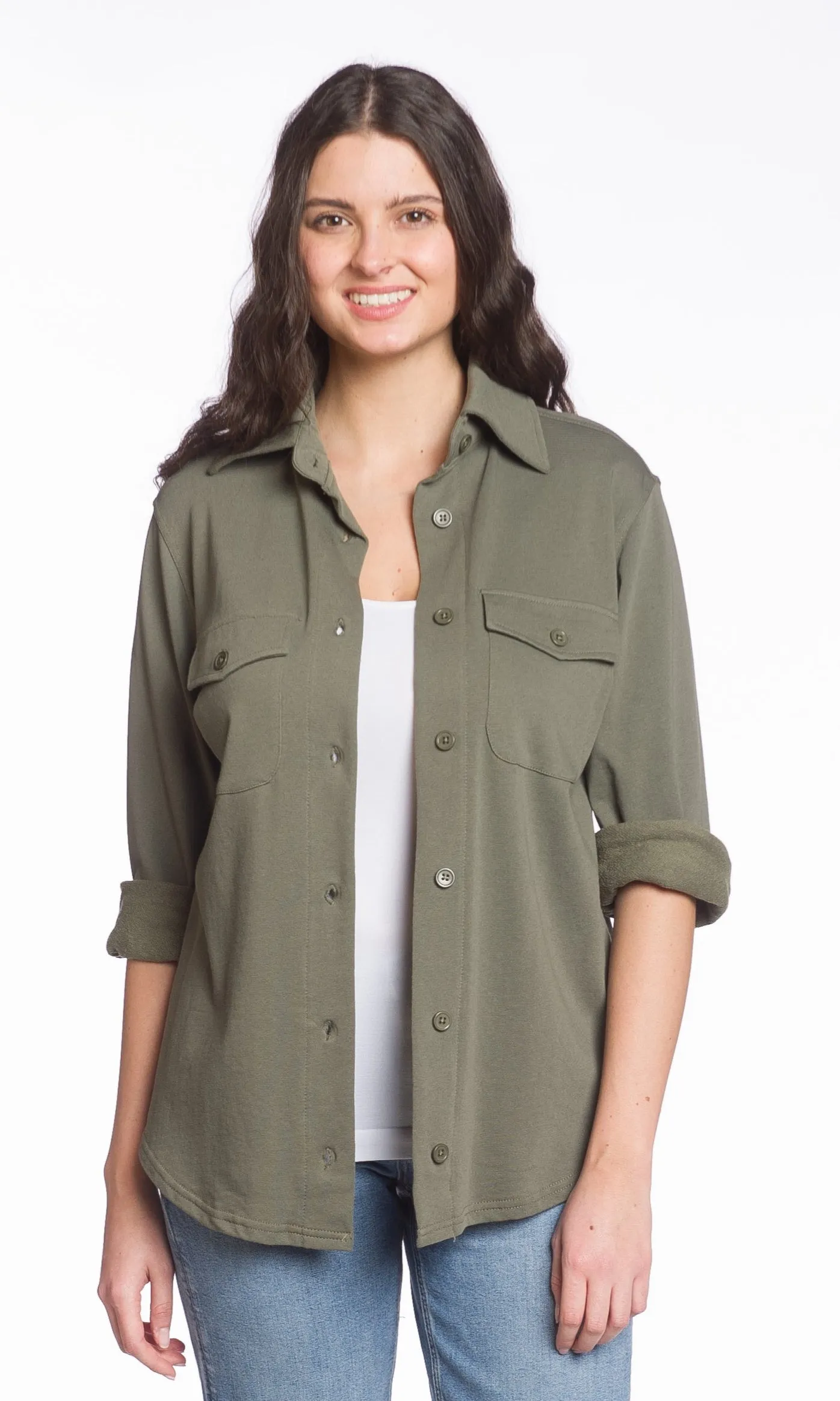 French Terry Shacket sold by Revolution Boutique