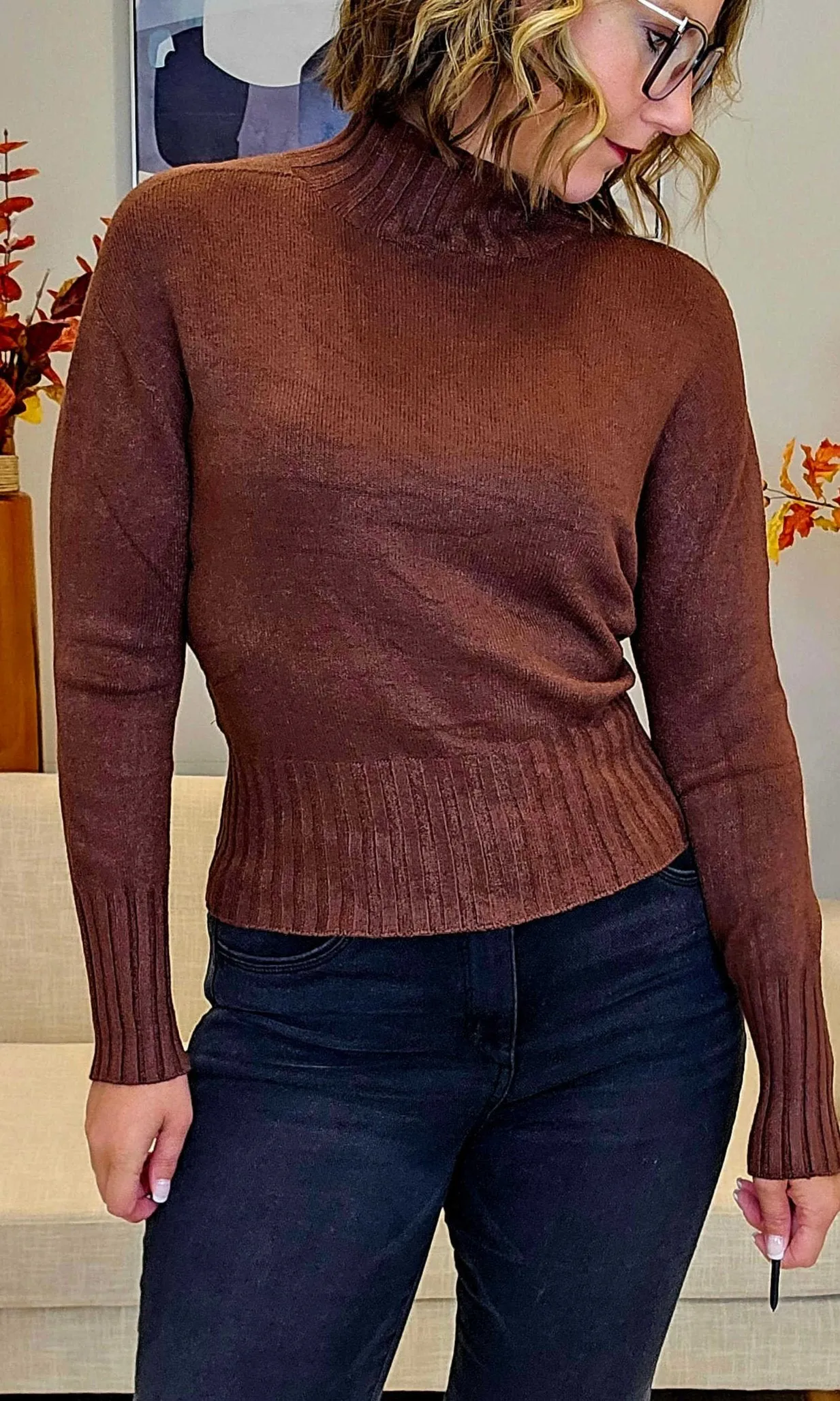 Ribbed Hem Mock Neck Sweater sold by Revolution Boutique