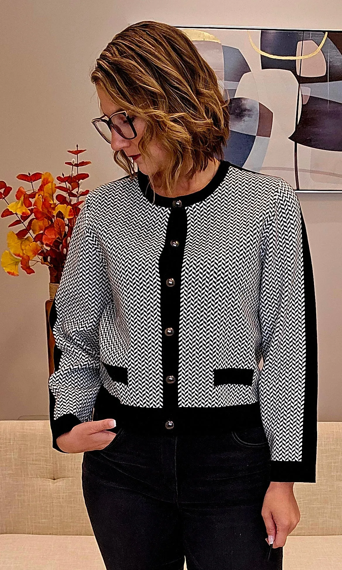 Chevron Chanel Style Cardigan sold by Revolution Boutique