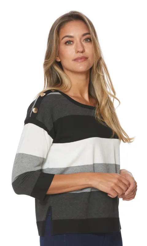 Striped Hi Lo Rib Hem Sweater sold by Revolution Boutique