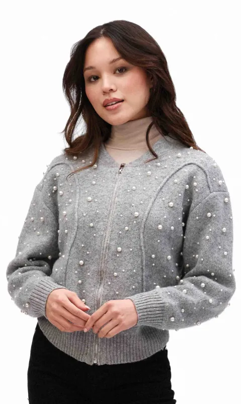 Zip Up Pearl Sweater sold by Revolution Boutique