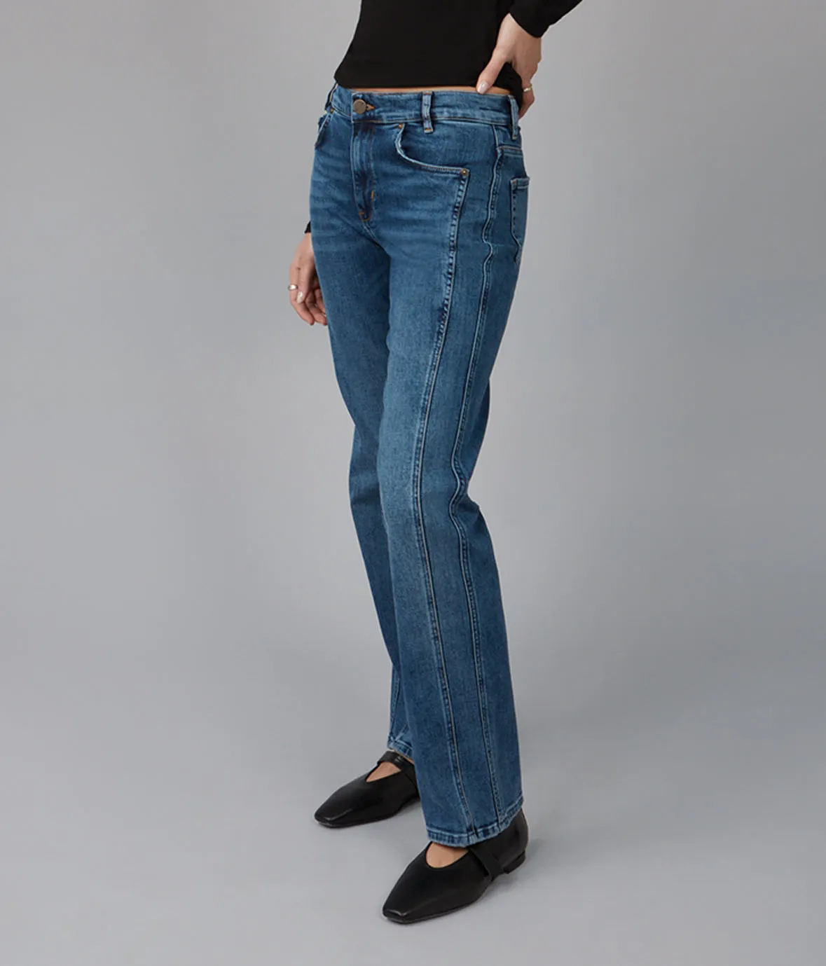 Mid Rise Straight Leg Jean sold by Revolution Boutique