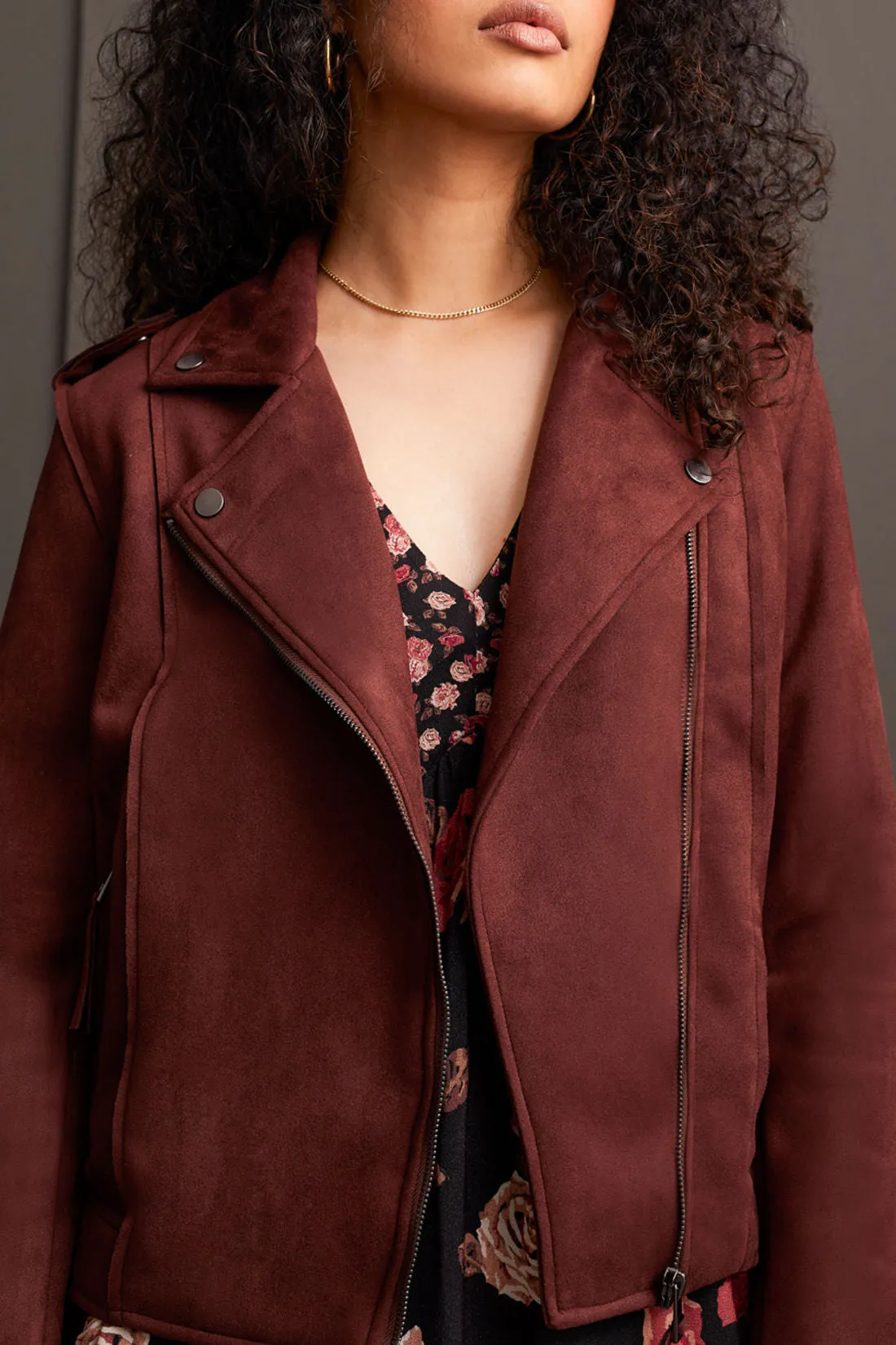 Zip Up Faux Suede Biker Jacket sold by Revolution Boutique product image thumbnail 4