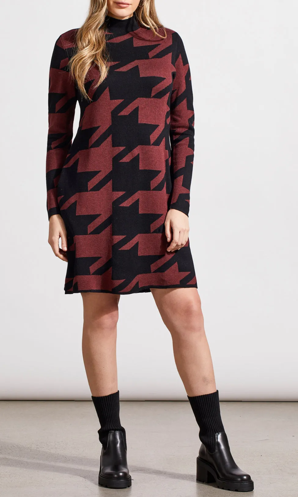 Funnel Neck Houndstooth Dress sold by Revolution Boutique