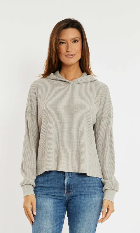 Cropped Waffle Knit Hoodie sold by Revolution Boutique