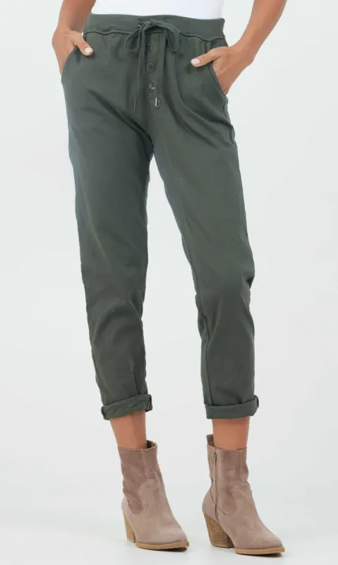 Diagonal Button Joggers sold by Revolution Boutique