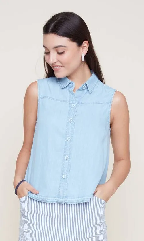 Tencel Collared Raw Hem Tank sold by Revolution