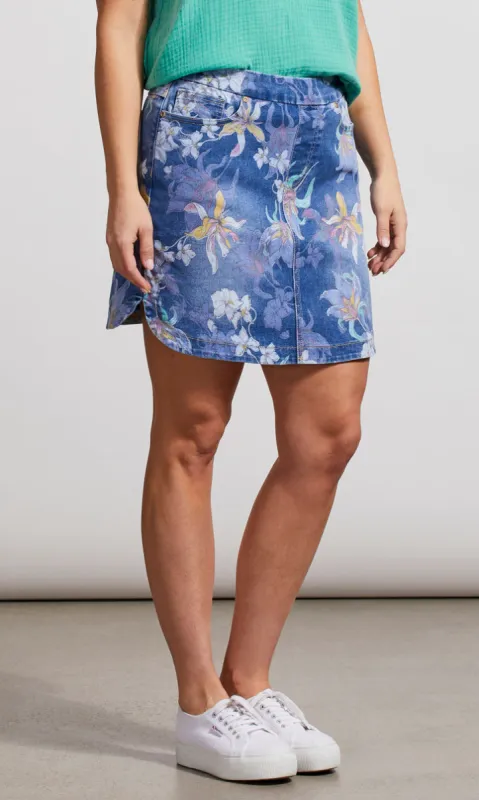 Floral Denim Pull On Skort made by Revolution Boutique