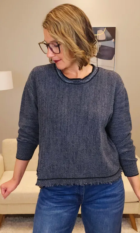 Cotton Frayed Hem Sweater sold by Revolution Boutique