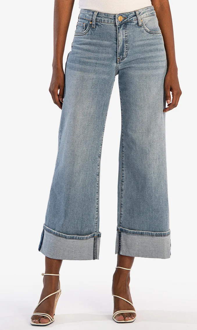 Cotton Hi Rise Wide Leg Cuffed Hem Denim sold by Revolution Boutique