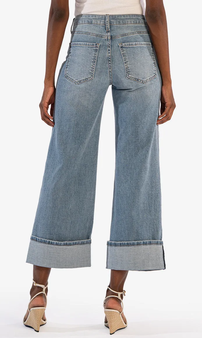Cotton Hi Rise Wide Leg Cuffed Hem Denim sold by Revolution Boutique product image thumbnail 3