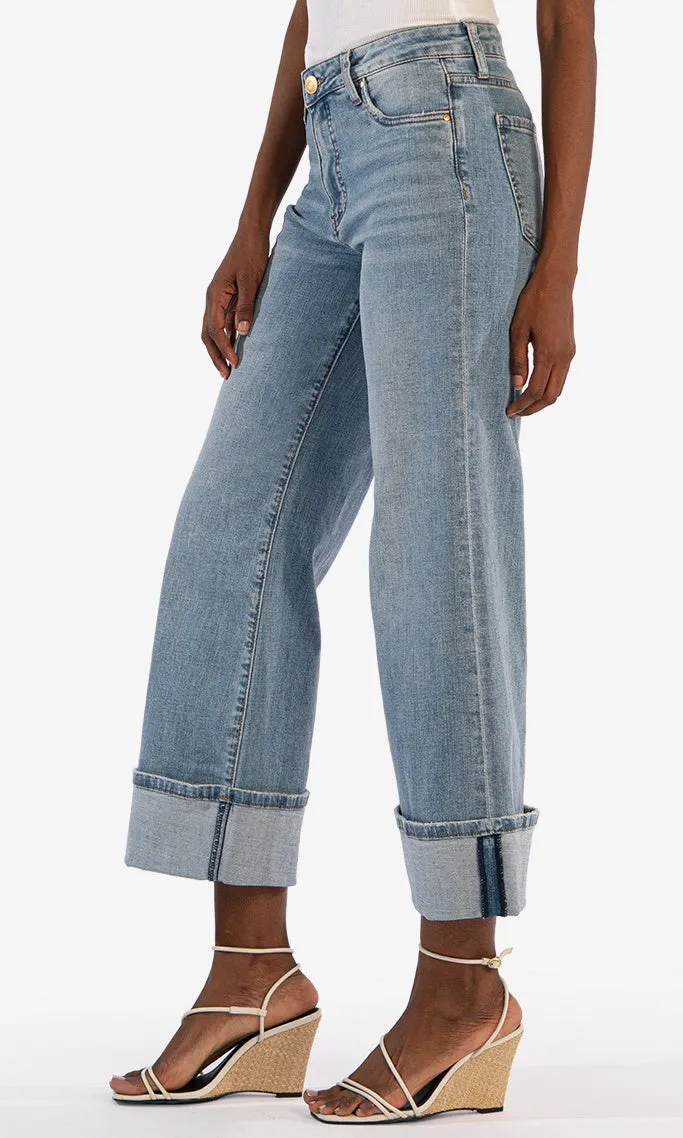 Cotton Hi Rise Wide Leg Cuffed Hem Denim sold by Revolution Boutique product image thumbnail 2