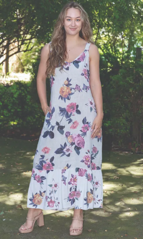 Linen V-Neck Printed Dress sold by Revolution Boutique
