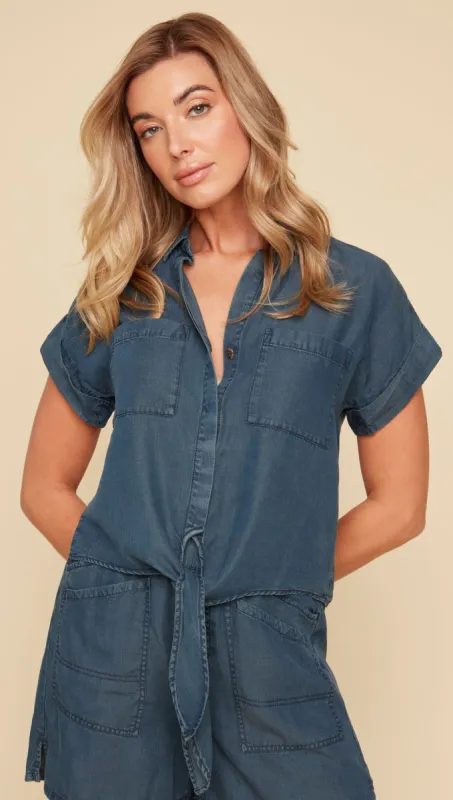 Notch Collar Tie-Front Top sold by Revolution Boutique