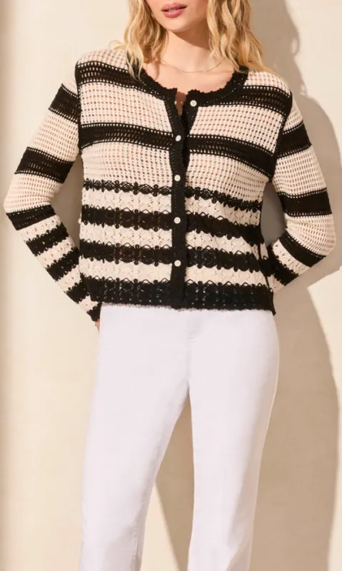 L/S Crochet Roundneck Cardigan sold by Revolution Boutique