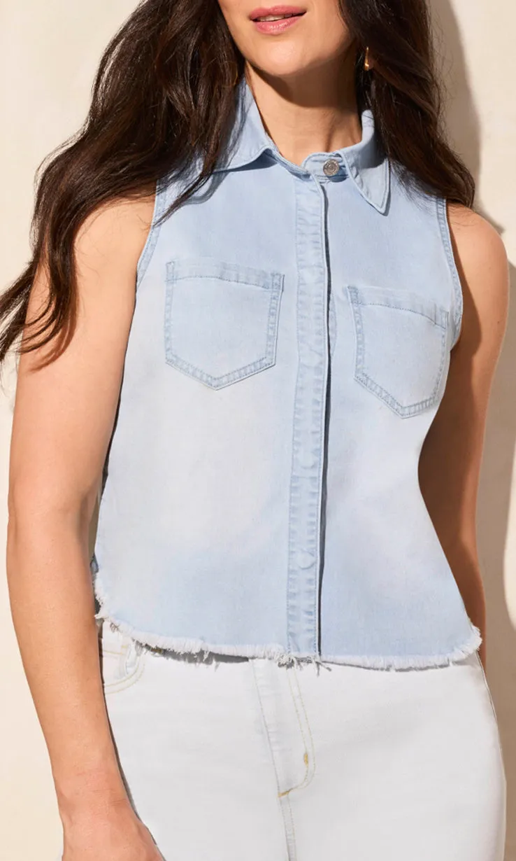 Crop S/L Denim Fray Hem Top sold by Revolution Boutique product image thumbnail 3