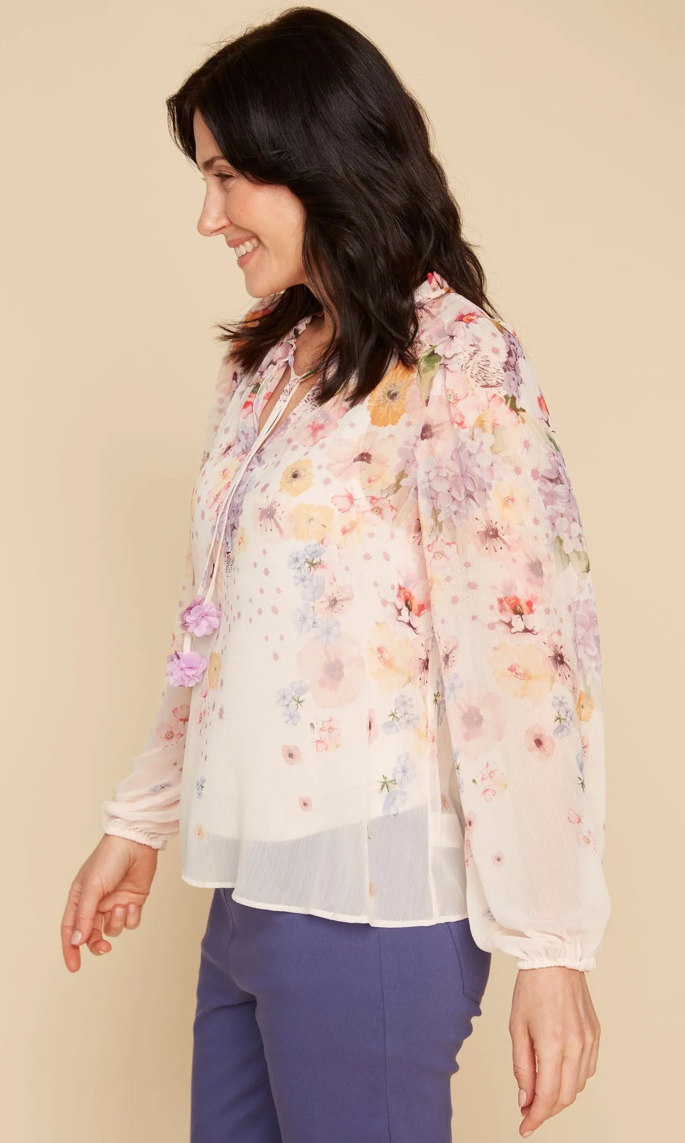 Sheer Floral Ruffle Trim Top sold by Revolution Boutique product image thumbnail 3