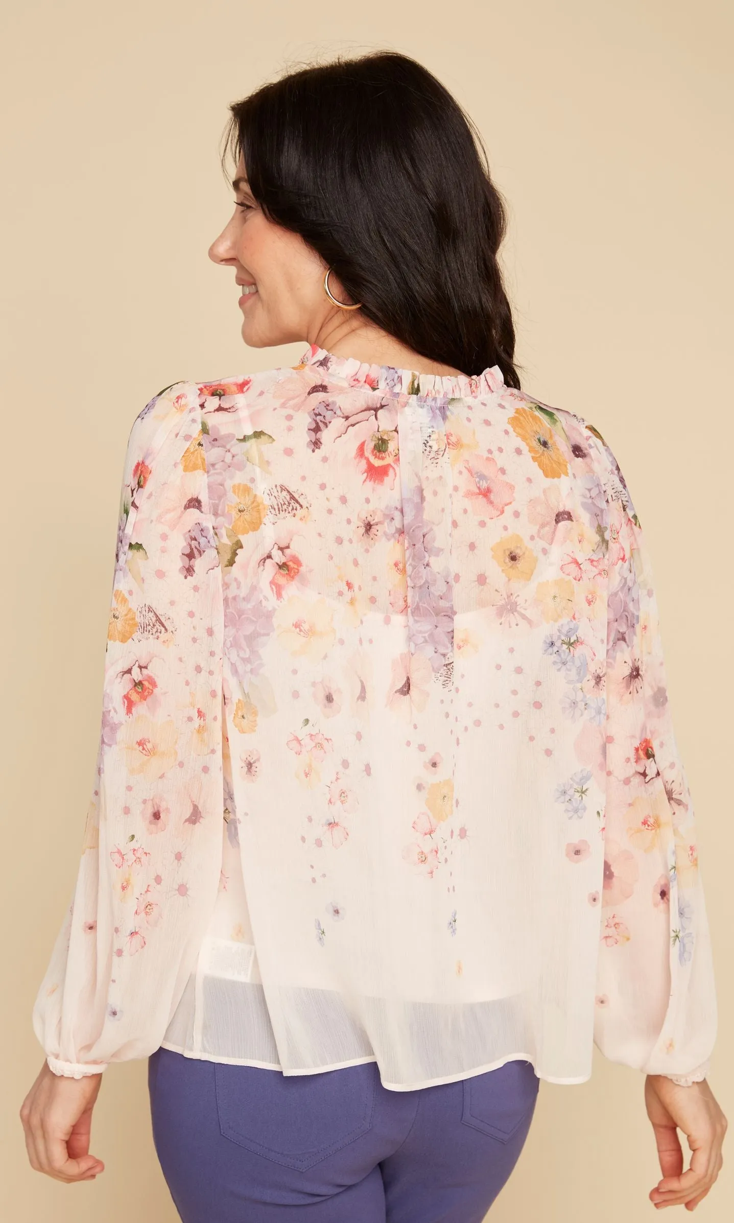 Sheer Floral Ruffle Trim Top sold by Revolution Boutique product image thumbnail 2