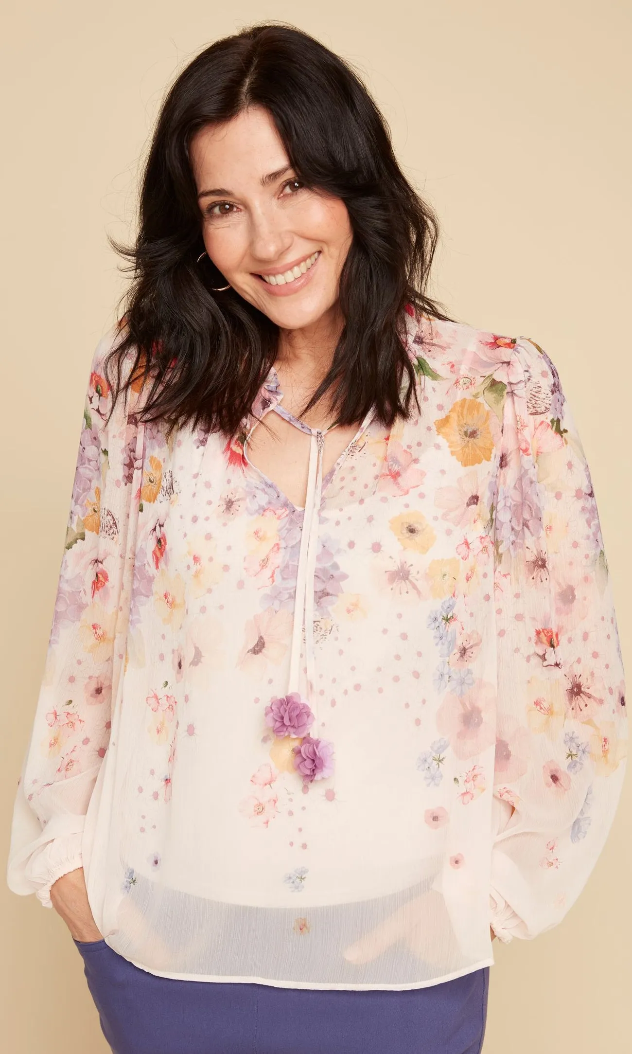 Sheer Floral Ruffle Trim Top sold by Revolution Boutique