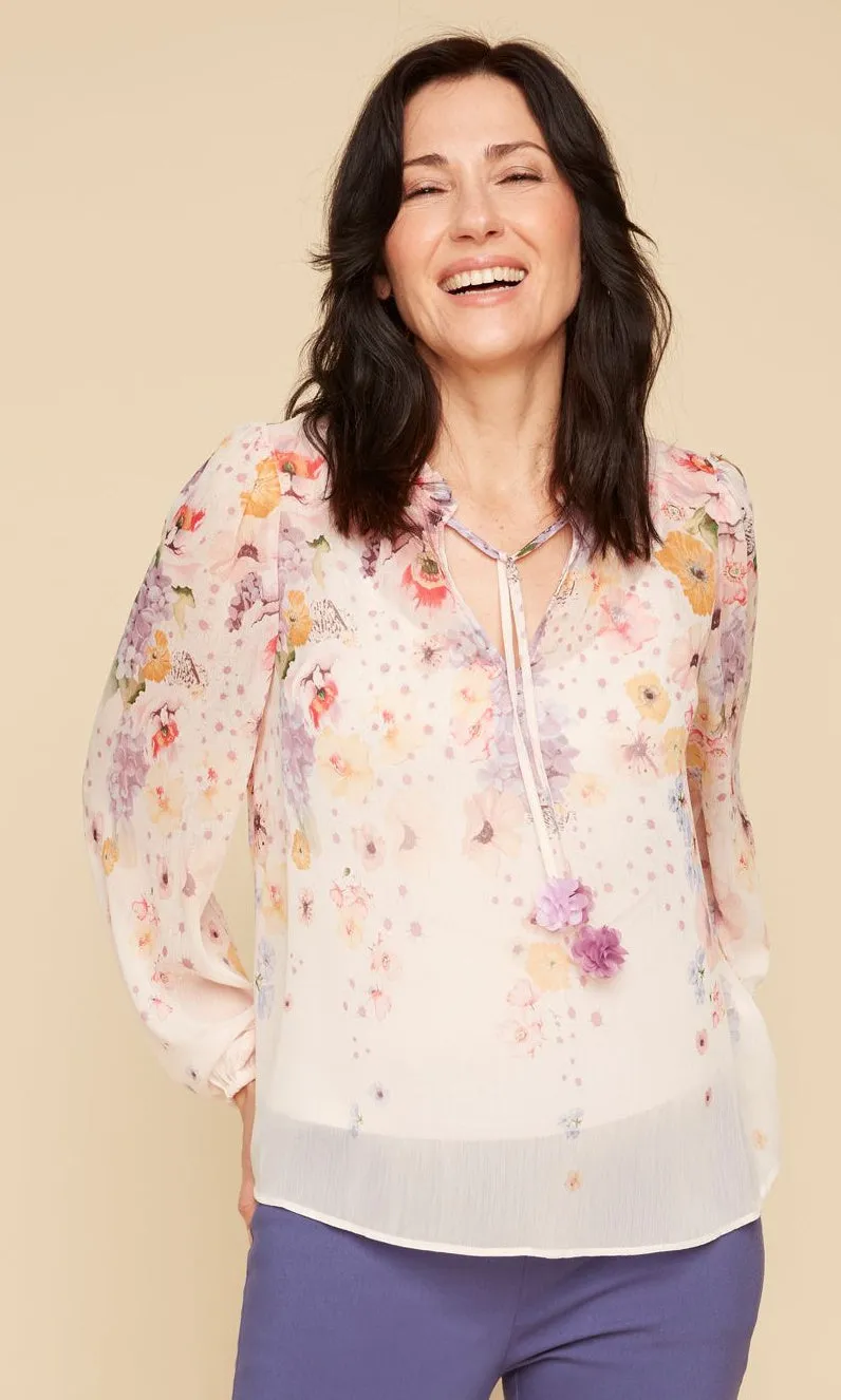 Sheer Floral Ruffle Trim Top sold by Revolution Boutique product image thumbnail 4