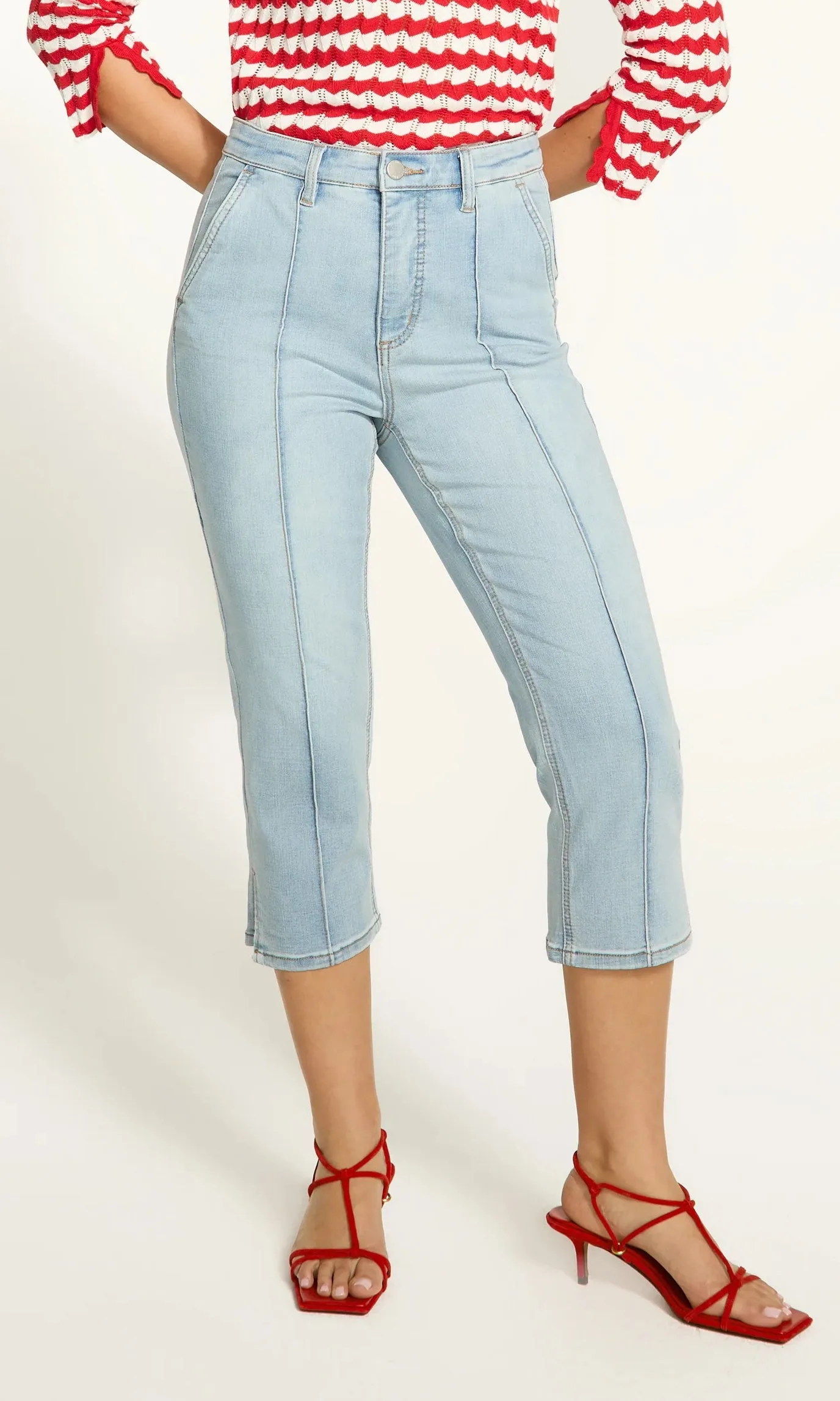 Hi Rise Ankle Slit Capri Denim sold by Revolution Boutique product image thumbnail 4