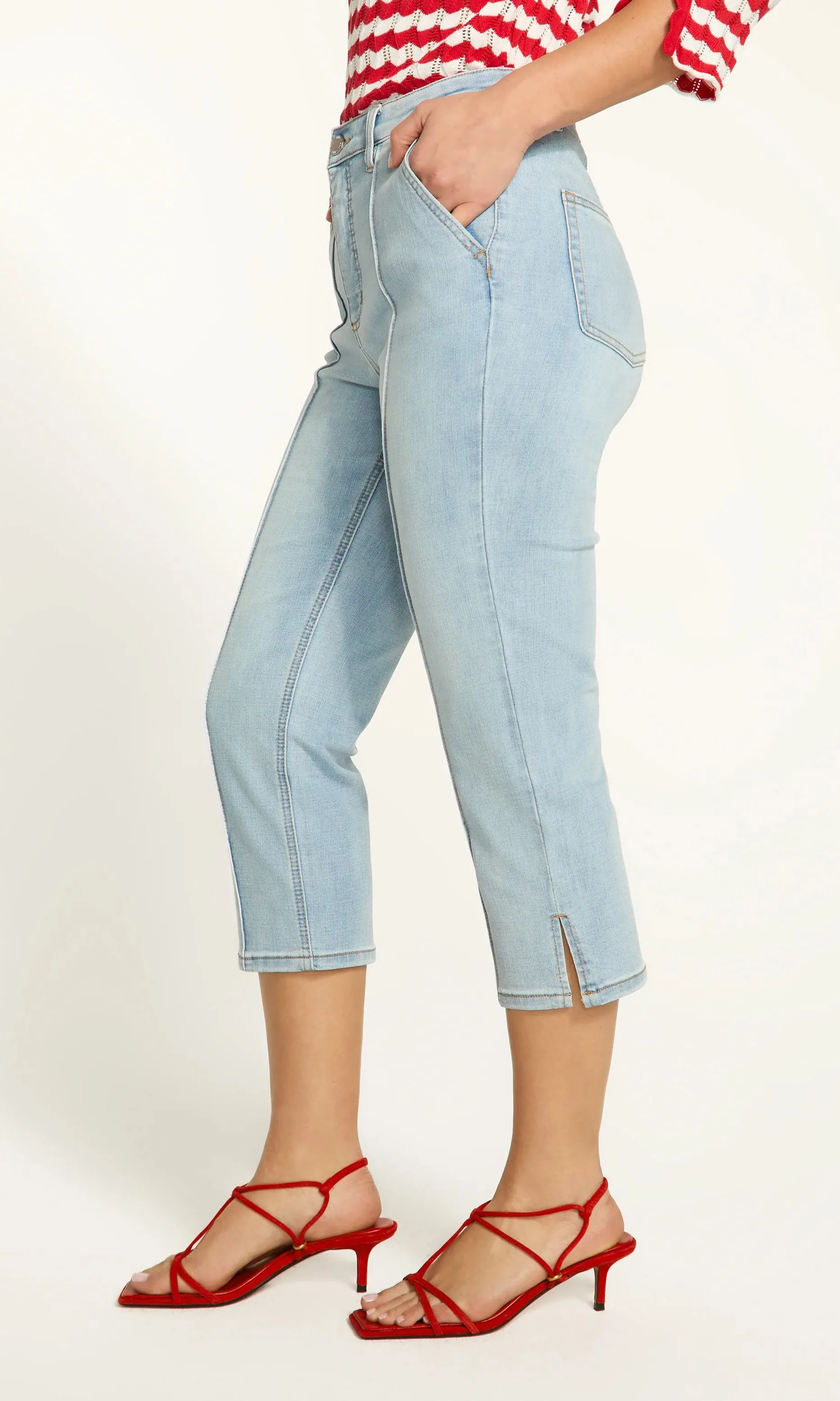Hi Rise Ankle Slit Capri Denim sold by Revolution Boutique product image thumbnail 3