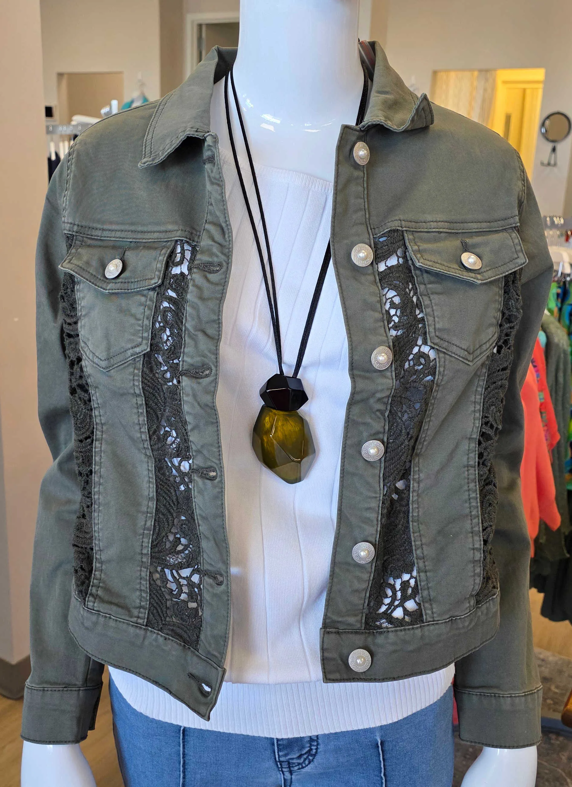 Lace Inset Utility Jacket sold by Revolution Boutique