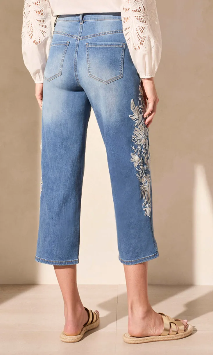 Crop Wide Leg Embroidered Denim sold by Revolution Boutique product image thumbnail 3