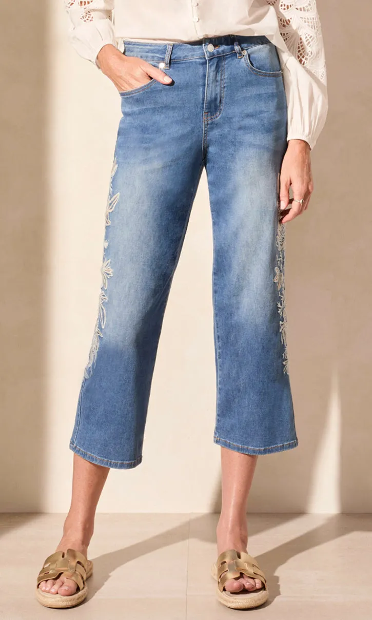 Crop Wide Leg Embroidered Denim sold by Revolution Boutique