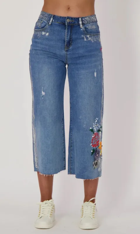 Capri Denim W/.Paint & Flowers sold by Revolution Boutique