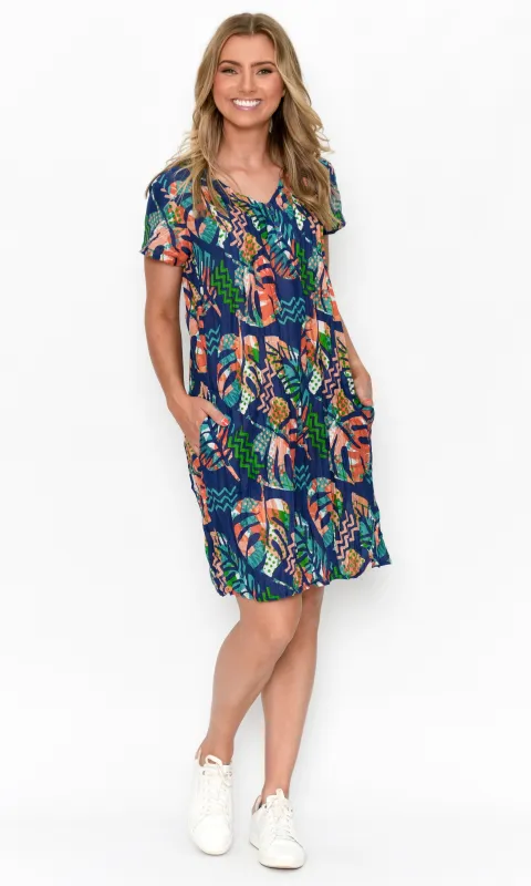 Cap Sleeve V Neck Button Dress sold by Revolution Boutique