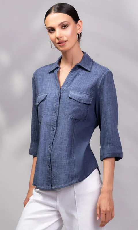 3/4 Sleeve Chambray Shirt sold by Revolution Boutique
