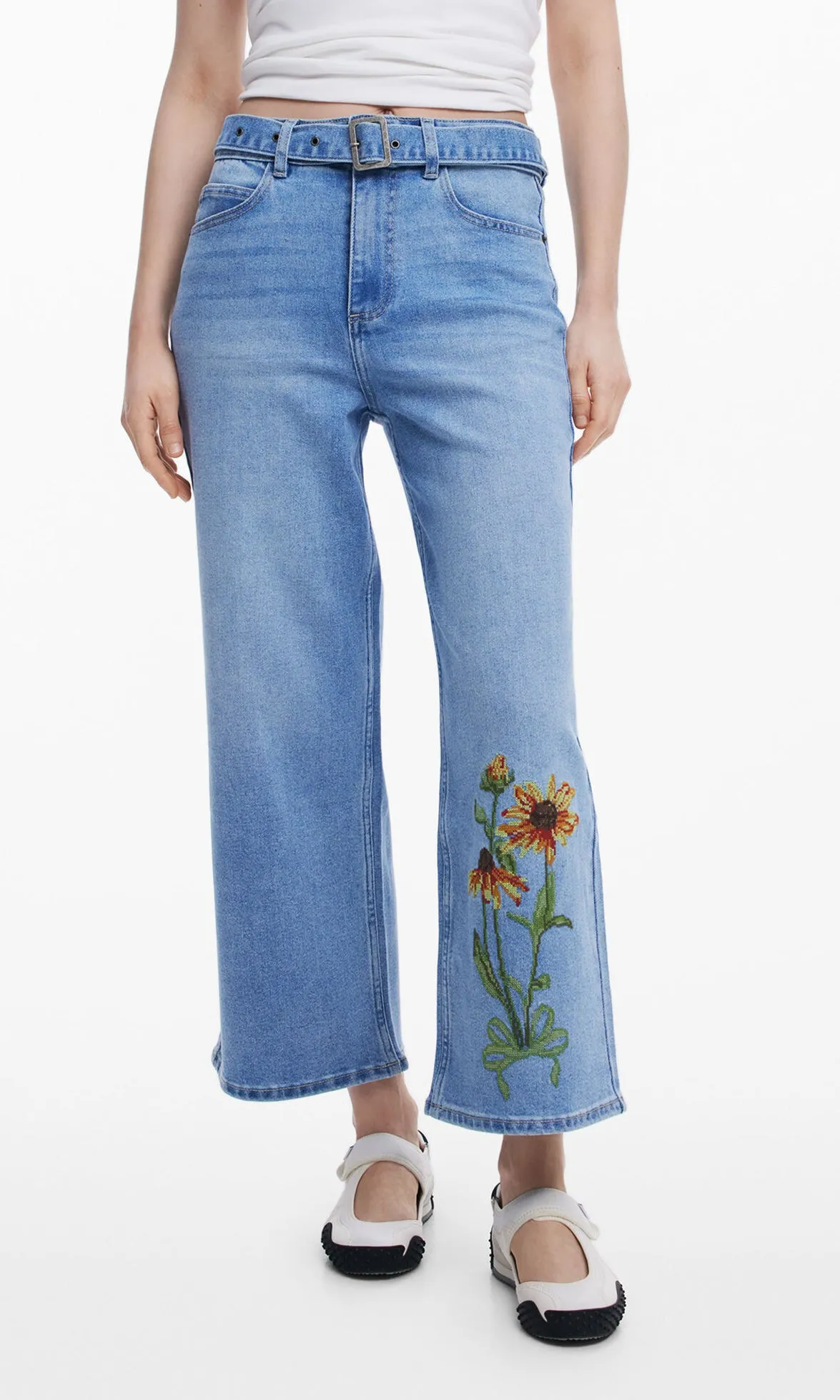 Desigual Flower Embroidered Tiebelt Denim sold by Revolution Boutique