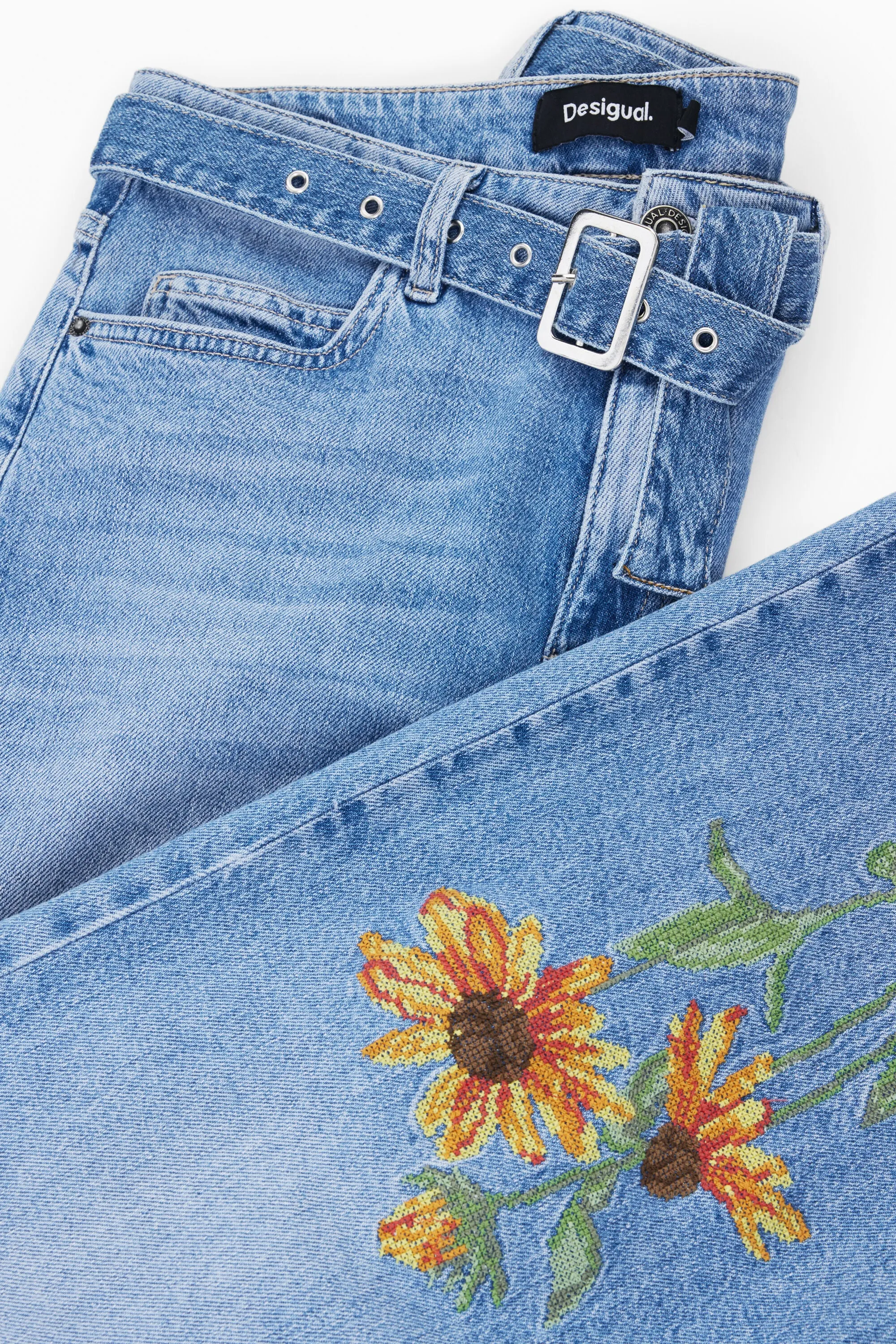 Desigual Flower Embroidered Tiebelt Denim sold by Revolution Boutique product image thumbnail 3