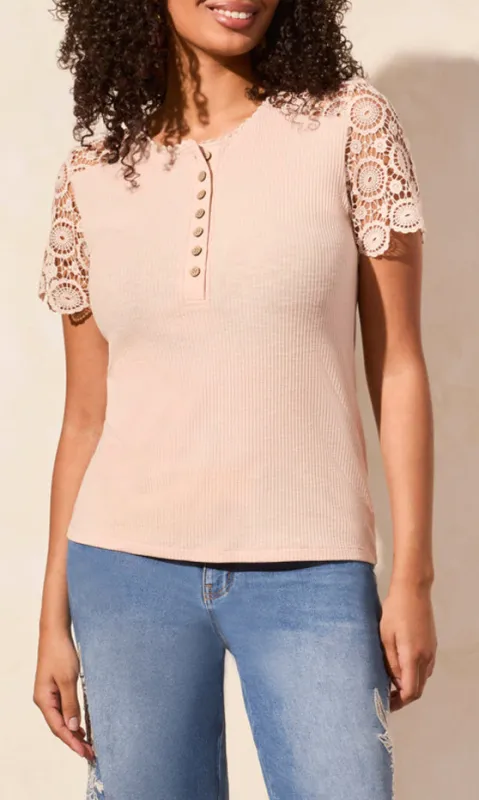 Henley Top With Lace Detail sold by Revolution Boutique