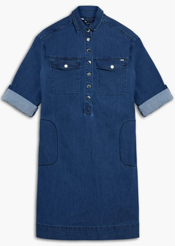Roll-Tab Sleeve Denim Dress sold by Revolution Boutique
