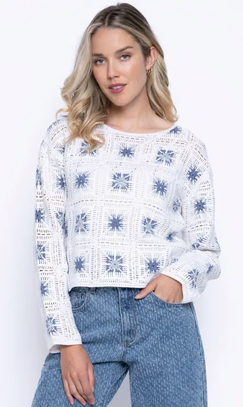 Cotton Crochet Scoop Sweater sold by Revolution Boutique